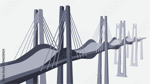 Stylized Suspension Bridge Over White Background vector illustration
