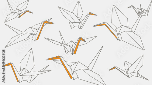 Origami Cranes Pattern on Light Background vector illustration
