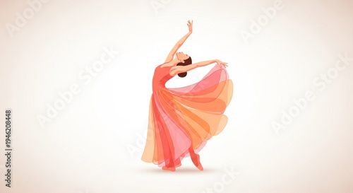 International Dance Day An elegant female dancer performing with captivating grace, her vibrant, flowing dress beautifully illustrating artistic movement, passion, and the spirit of freedom