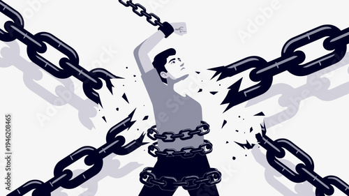 Breaking Free Man Shattering Chains of Oppression vector illustration