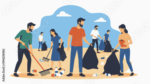 Community Clean Up Volunteers Collecting Trash vector illustration