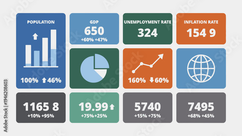 Economic Statistics Dashboard with Graphs and Charts vector illustration