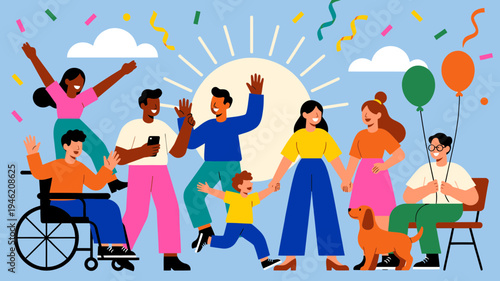 Diverse Group Celebrating Together in Unity and Happiness vector illustration