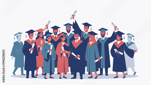 Diverse Group of Graduates Celebrating with Diplomas vector illustration