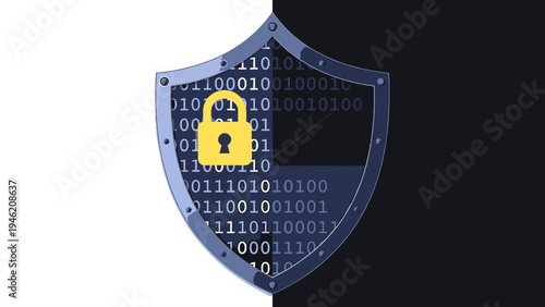 Security Shield with Binary Code and Padlock vector illustration