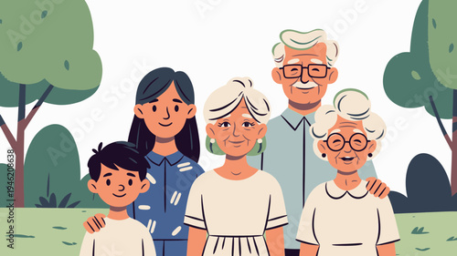Illustration Of A Multi-Generational Family Together vector illustration