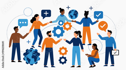 Global Teamwork and Collaboration Concept vector illustration