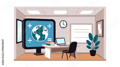 Home Office Setup with Learning Resources vector illustration
