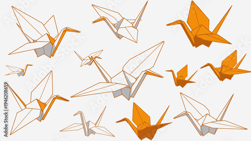 Collection of Origami Cranes on White Background vector illustration