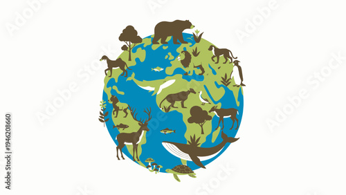 Earth Globe with Fauna Silhouettes vector illustration