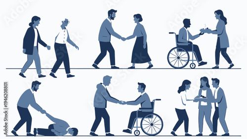 Diverse People Helping Each Other vector illustration