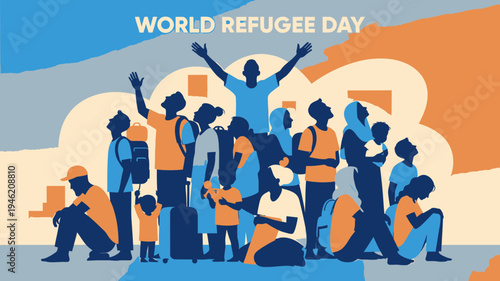 World Refugee Day Silhouette People Graphic vector illustration