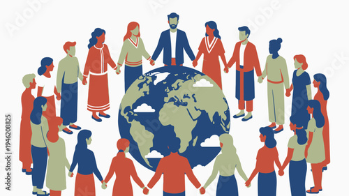 People United Around the World Globe vector illustration