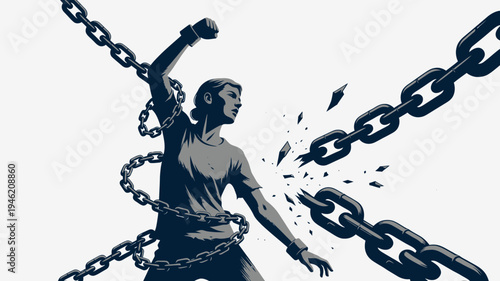 Freedom Person Breaking Chains vector illustration