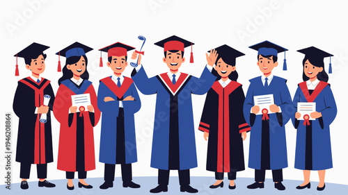 Group of Students Celebrating Graduation Ceremony vector illustration