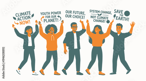 Youth Activists Protesting for Climate Action vector illustration