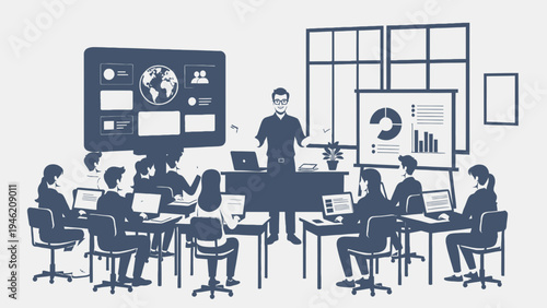 Corporate Training Presentation in Conference Room vector illustration