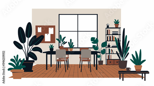 Comfortable Indoor Space with Plants vector illustration