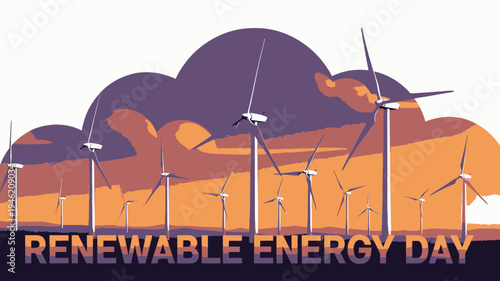 Renewable Energy Day Wind Turbine Landscape vector illustration