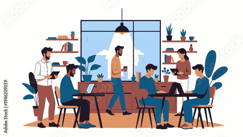 Co-Working Space with Diverse People vector illustration