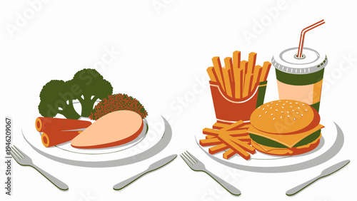 Healthy vs Unhealthy Eating Concept vector illustration