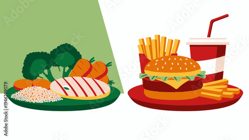 Healthy Food Versus Fast Food Concept vector illustration