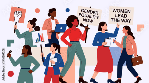 Diverse Women Advocating for Gender Equality vector illustration