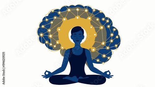 Meditating Figure with Glowing Brain Connections vector illustration