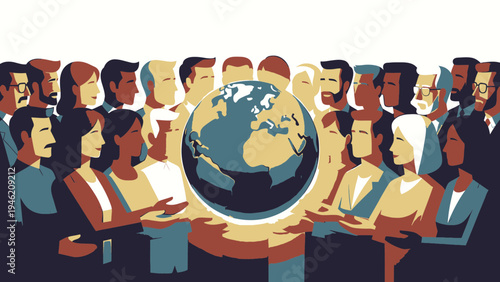 People Holding Earth Globe Global Community vector illustration