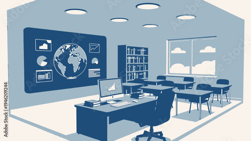 Classroom with Global Data Display vector illustration