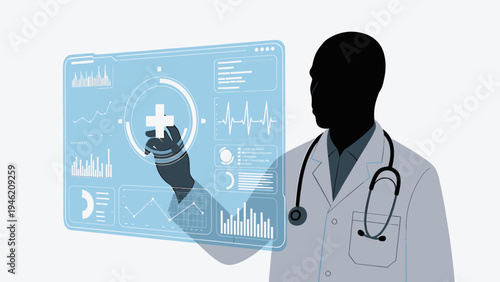Doctor Interacting with Medical Data Interface vector illustration