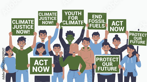 Group of People Protesting Against Climate Change vector illustration