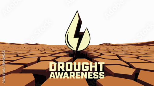 Drought Awareness Image with Dry Cracked Earth vector illustration