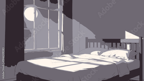Sunlight Streaming Through Bedroom Window vector illustration