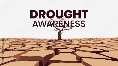 Drought Awareness Banner with Cracked Earth vector illustration