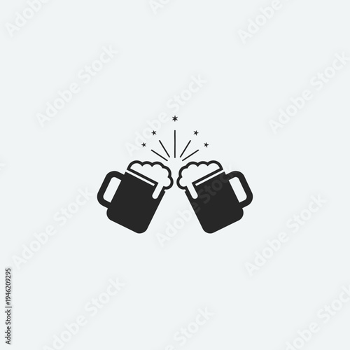 Two beer mugs clinking in a toast with foam and stars, celebration icon