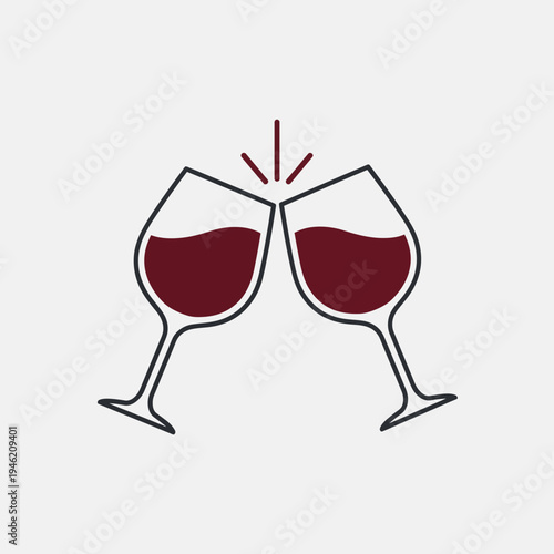 Two glasses of red wine clinking in a toast, celebration, cheers, party, alcohol drinks