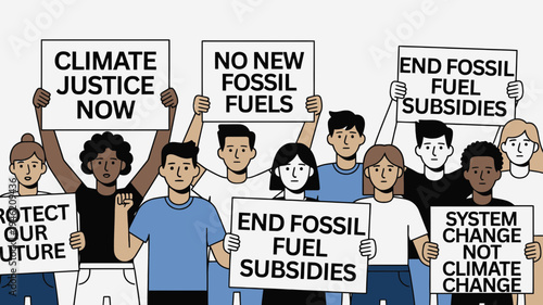Protest for Climate Justice and End to Fossil Fuel Subsidies vector illustration