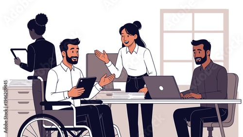 Diverse Team Working Together in an Inclusive Office Environment vector illustration