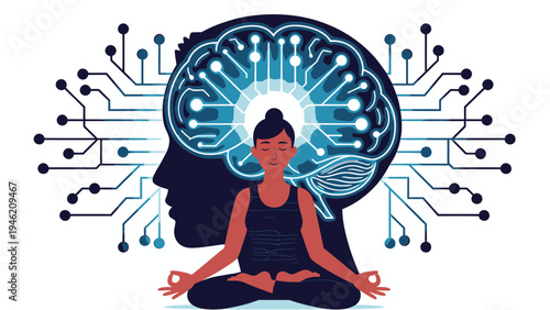 Mindfulness and Neural Networks vector illustration