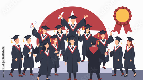 Graduation Ceremony Celebration with Graduates vector illustration