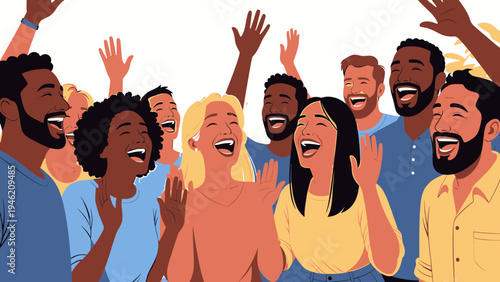 Group of Diverse People Laughing and Celebrating vector illustration