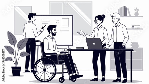 Inclusive Team Meeting Collaboration And Accessibility vector illustration