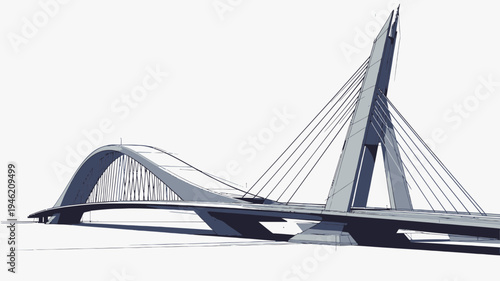 Abstract Cable-Stayed Bridge Architectural Design vector illustration