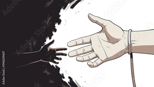 Hand Reaching Across Division Tied Wrist vector illustration