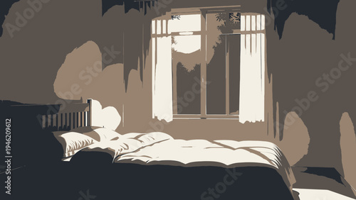 Bedroom Window Light Stylized Image vector illustration