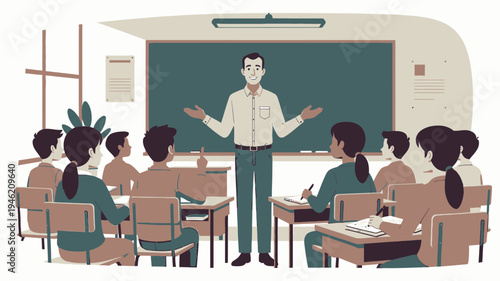 Teacher Leading a Class in a Classroom Setting vector illustration