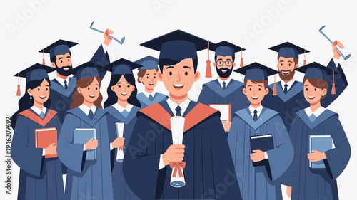 Graduation Ceremony Celebration With Graduates vector illustration