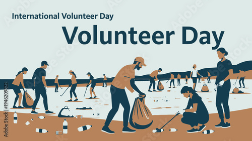 International Volunteer Day Beach Clean Up vector illustration