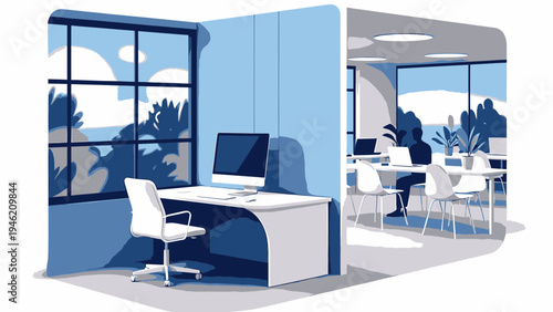 Modern Co-Working Space Interior Design vector illustration
